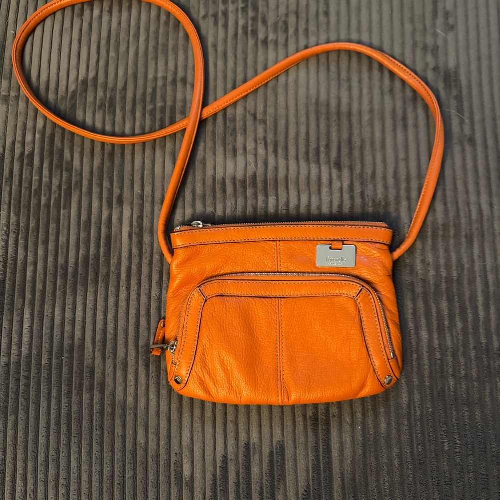 Tignanello Bright Orange Pebbled Leather Crossbody Bag